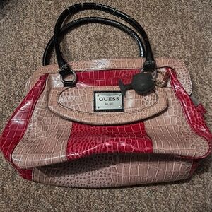Guess Red and Tan Croc-Embossed Women's Bag